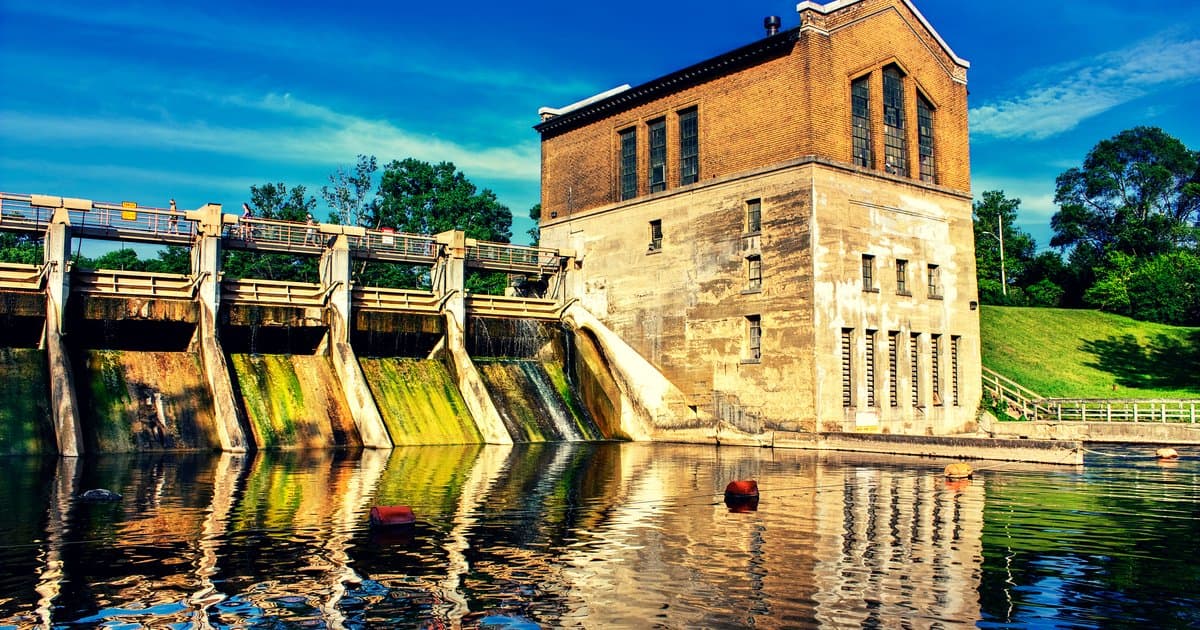 Barton Dam on the Huron River in Ann Arbor, Michigan, near the city's drinking water intake