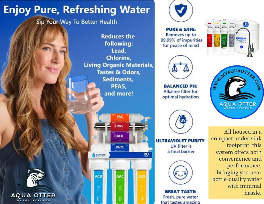 The 5-stage reverse osmosis system by Aqua Otter offers advanced water purification, eliminating harmful substances for fresh, clean water every time.